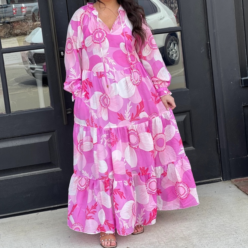 NWT J.Marie Maise Tiered Floral Pink Maxi Dress